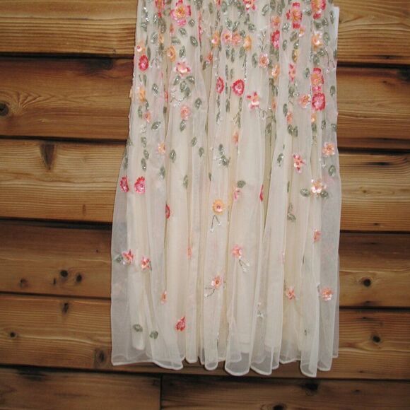 Mac Duggal 5527 Cream V-Neck Sleeveless Midi Floral Beaded A-line Dress $598 - Picture 11 of 15